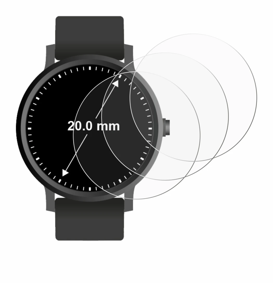 Image de l'appareil Montres (Circulaire, ø: 20 mm) avec une grande variété de protections d'écran.