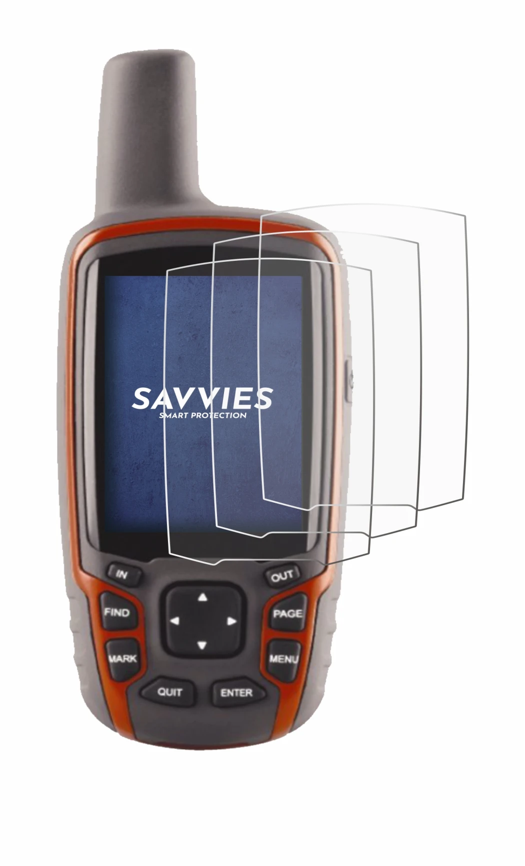 Image de l'appareil Garmin GPSMAP 62s avec une grande variété de protections d'écran.