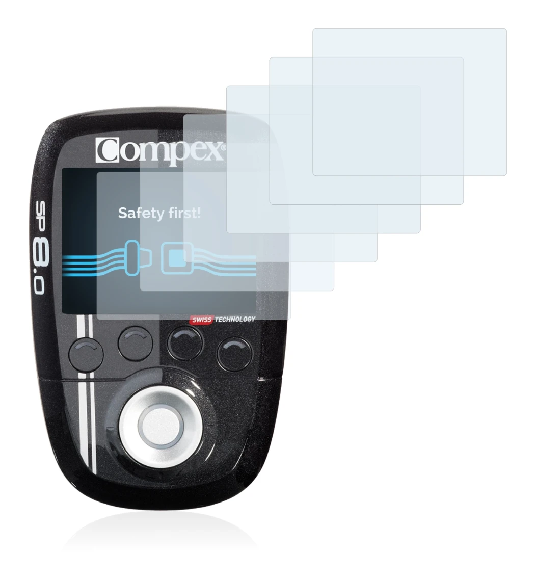 Image de l'appareil Compex SP 8.0 avec une grande variété de protections d'écran.