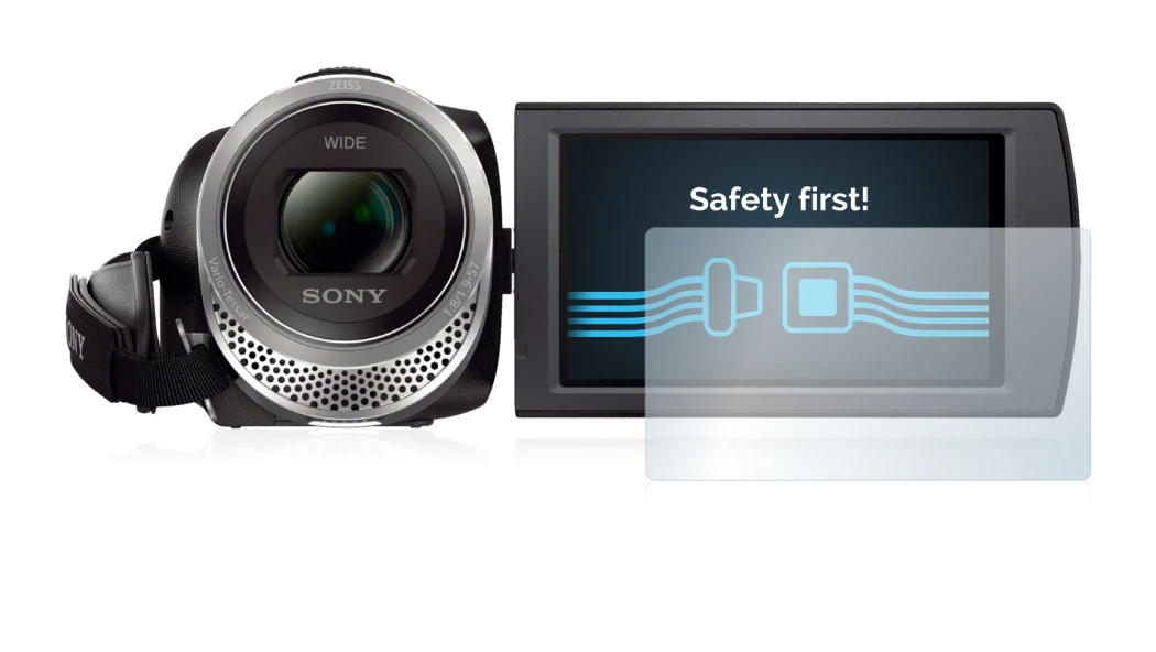 Image de l'appareil Sony FDR-AX53 avec une grande variété de protections d'écran.