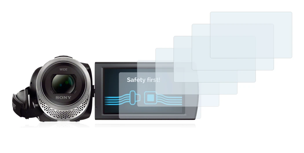 Image de l'appareil Sony FDR-AX53 avec une grande variété de protections d'écran.