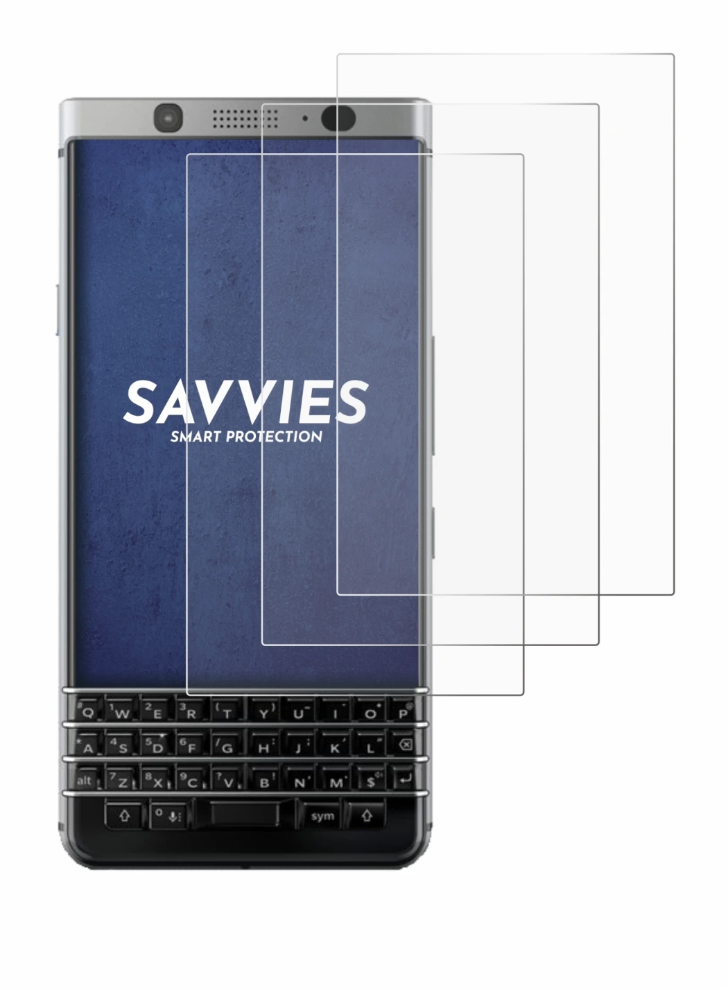 Image de l'appareil BlackBerry Keyone avec une grande variété de protections d'écran.