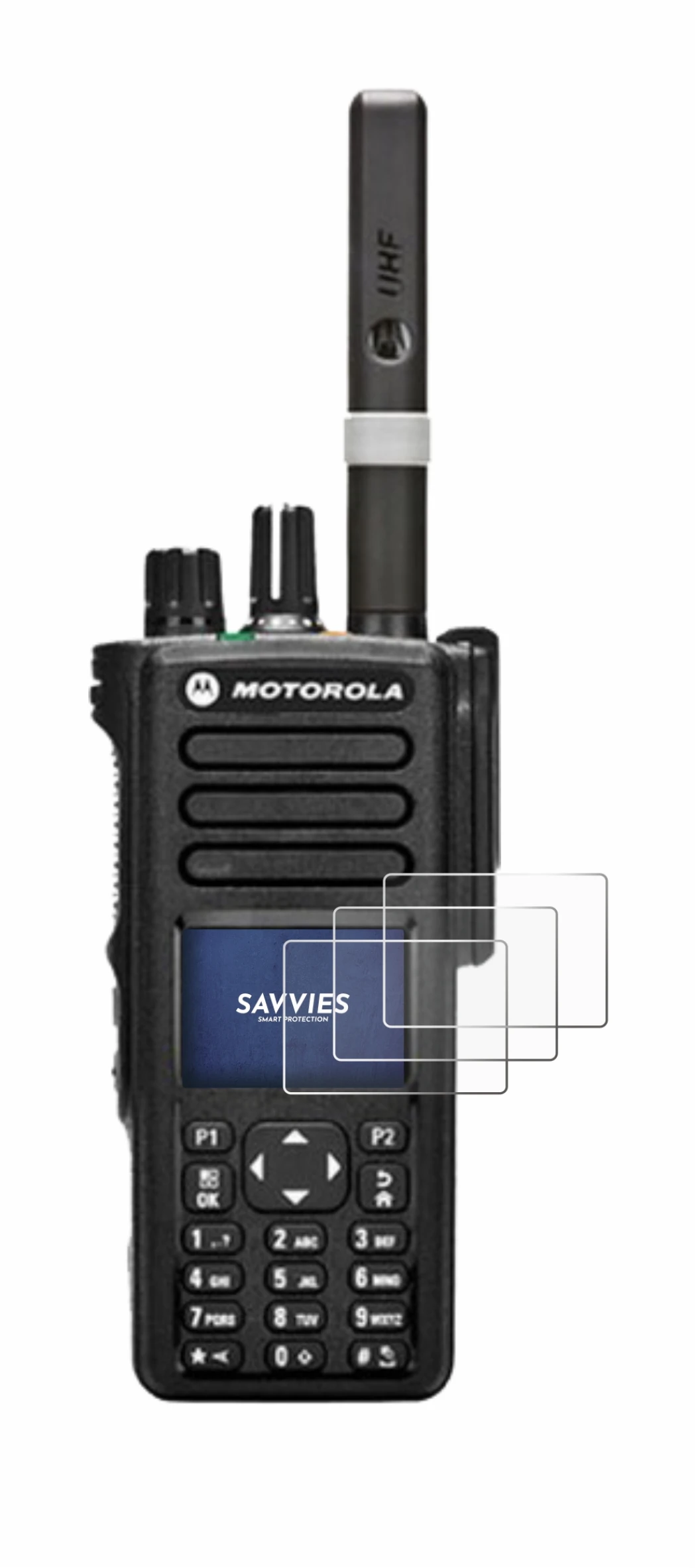 Image de l'appareil Motorola DP4800 avec une grande variété de protections d'écran.