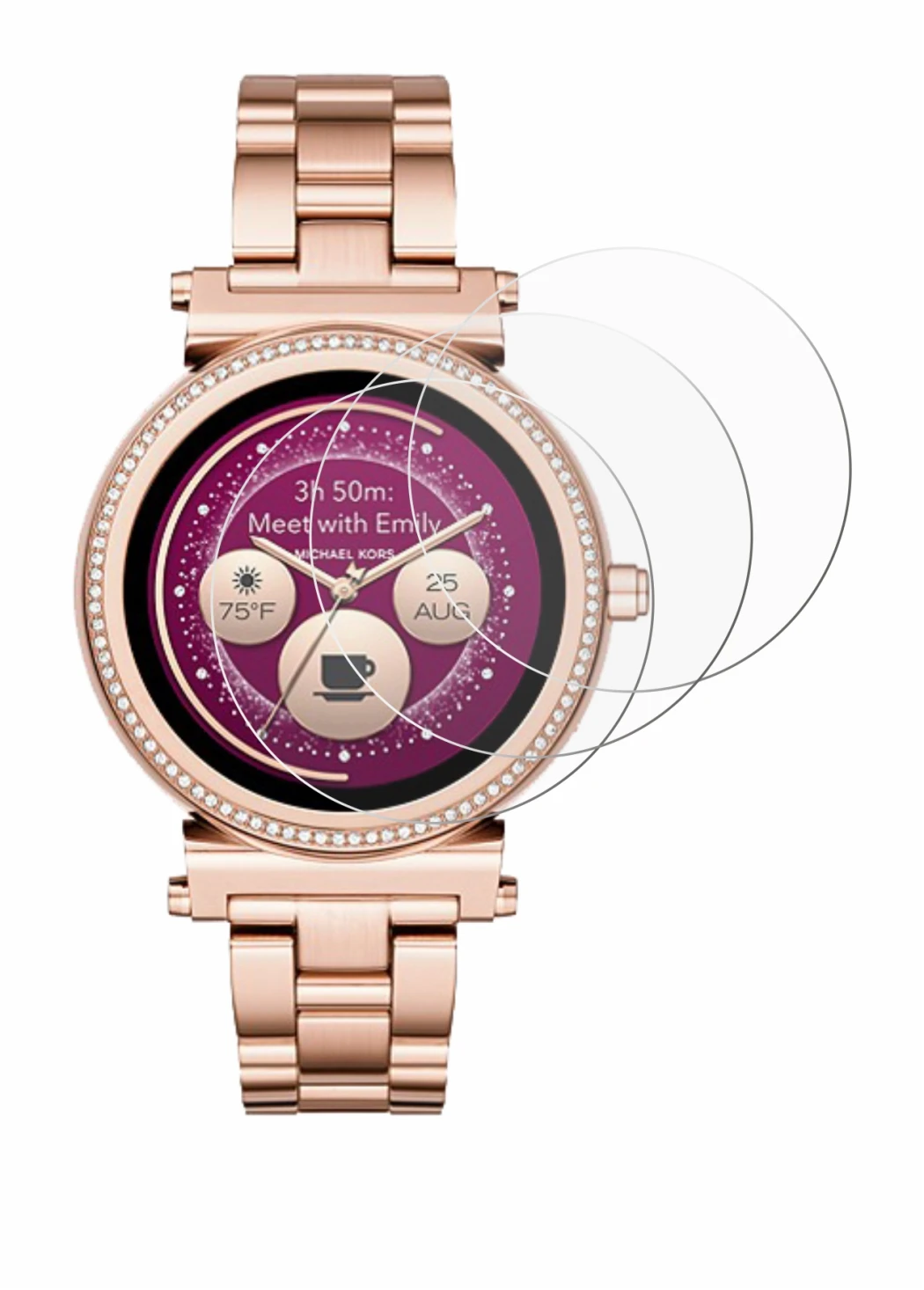 Image de l'appareil Michael Kors Access Sofie avec une grande variété de protections d'écran.