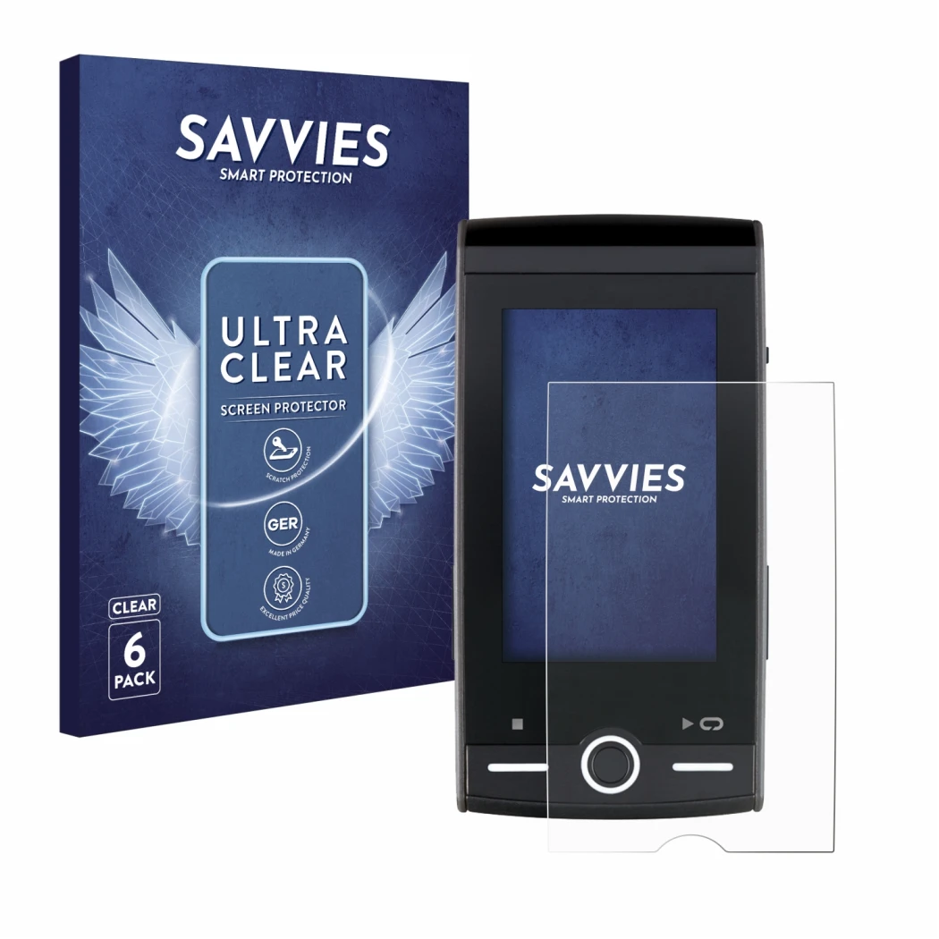 Face avant d’un emballage produit avec le logo de la marque Savvies. À côté, l’appareil Sigma ROX 12.0 Sport est représenté av