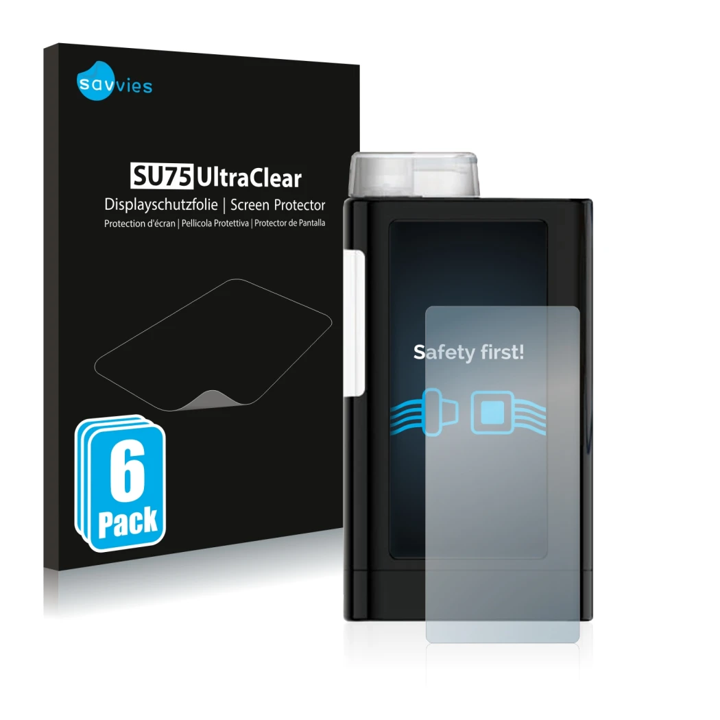 Face avant d’un emballage produit avec le logo de la marque Savvies. À côté, l’appareil Mylife YpsoPump est représenté avec la