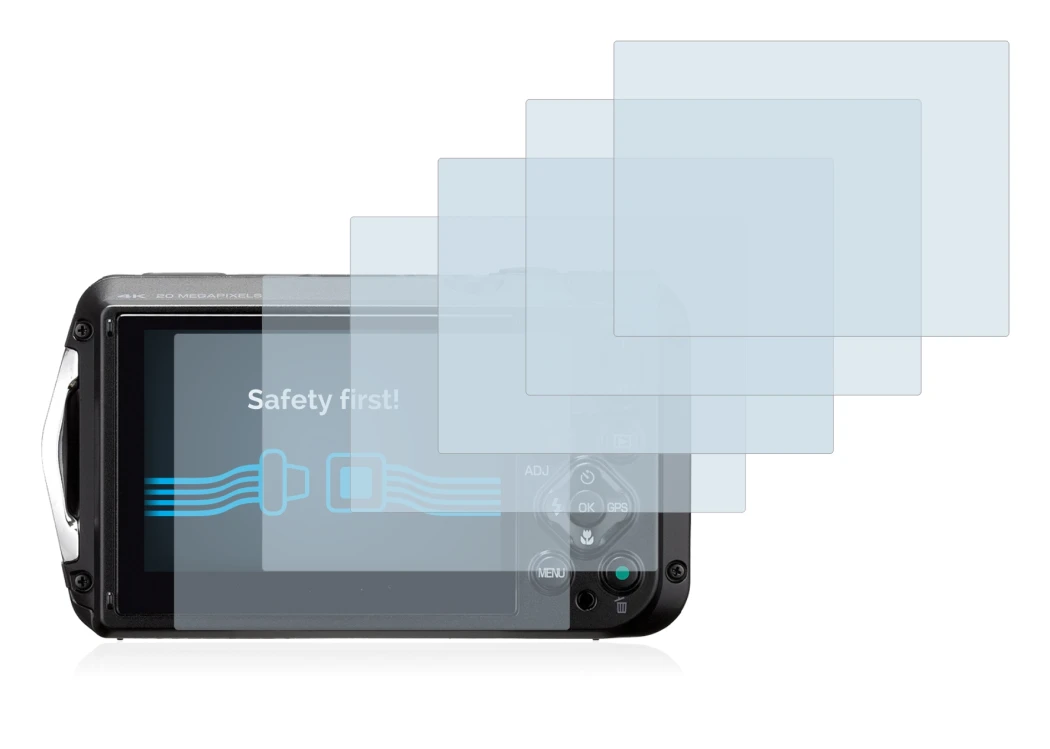 Image de l'appareil Ricoh WG-6 avec une grande variété de protections d'écran.