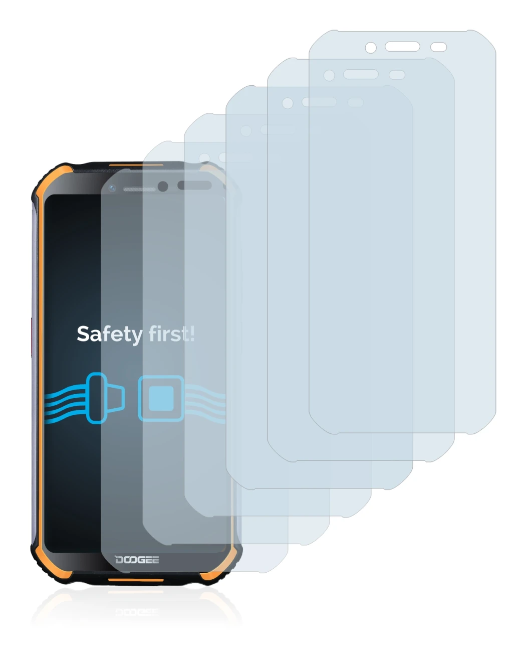 Image de l'appareil Doogee S40 avec une grande variété de protections d'écran.