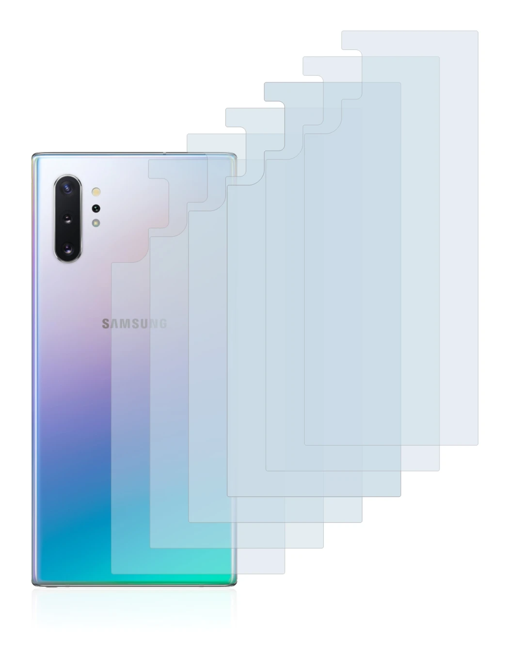 Image de l'appareil Samsung Galaxy Note 10 Plus (Arrière) avec une grande variété de protections d'écran.