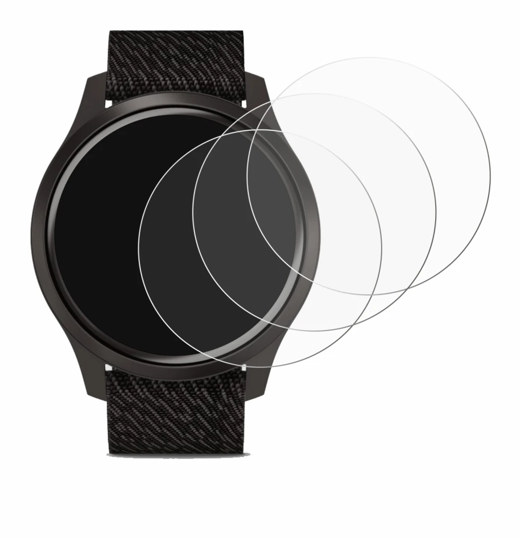 Image de l'appareil Garmin vivomove Style (42 mm) avec une grande variété de protections d'écran.