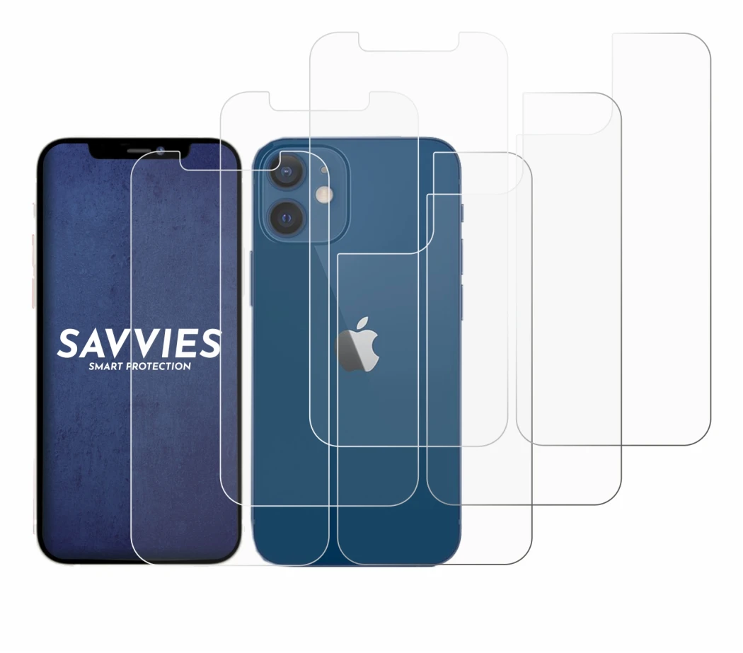 Image de l'appareil Apple iPhone 12 (Avant+Arrière) avec une grande variété de protections d'écran.
