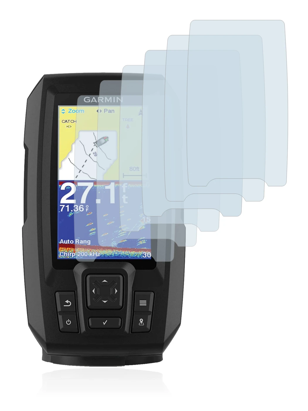 Image de l'appareil Garmin Striker Vivid 4cv avec une grande variété de protections d'écran.
