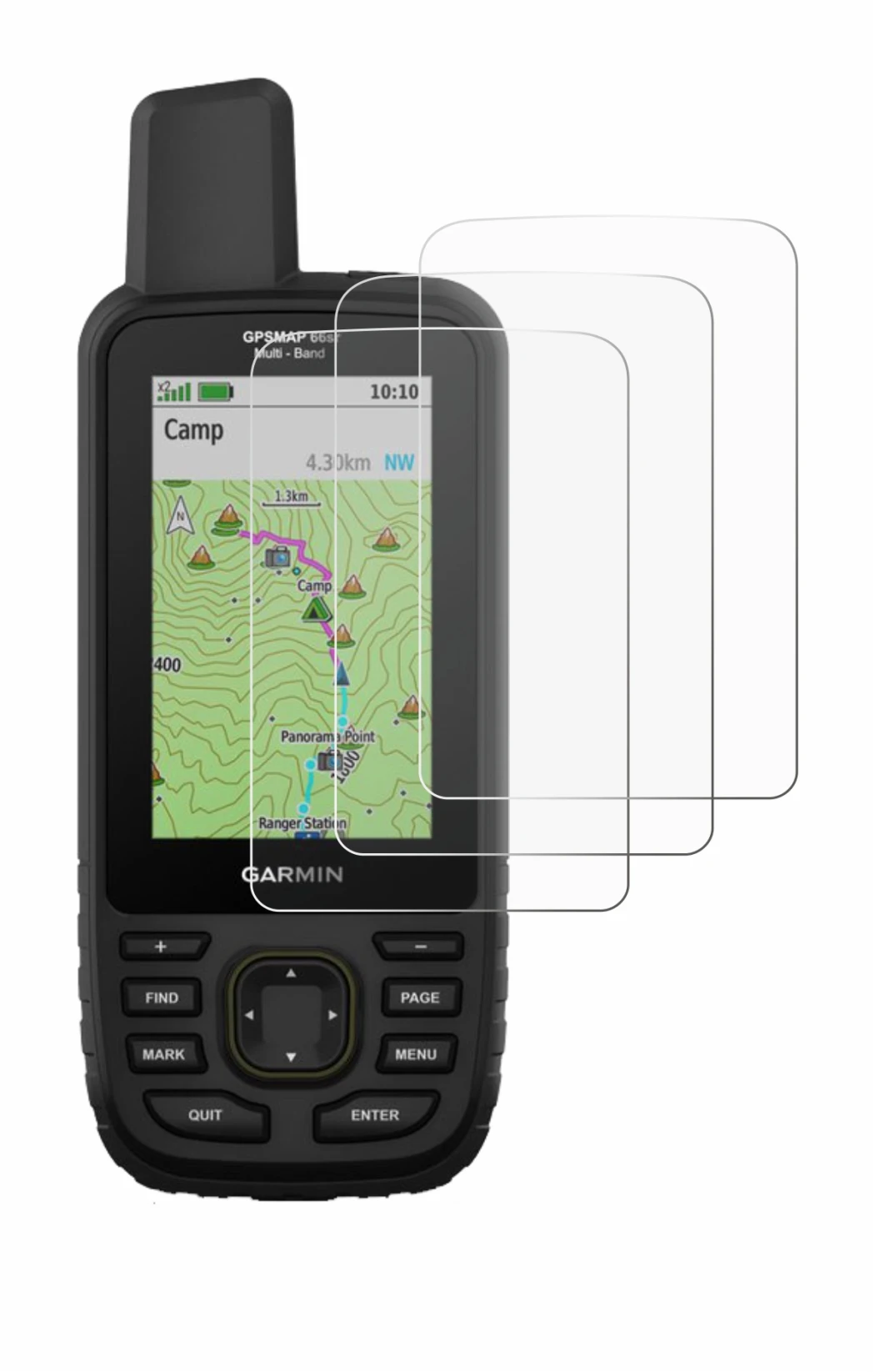 Image de l'appareil Garmin GPSMAP 66sr avec une grande variété de protections d'écran.