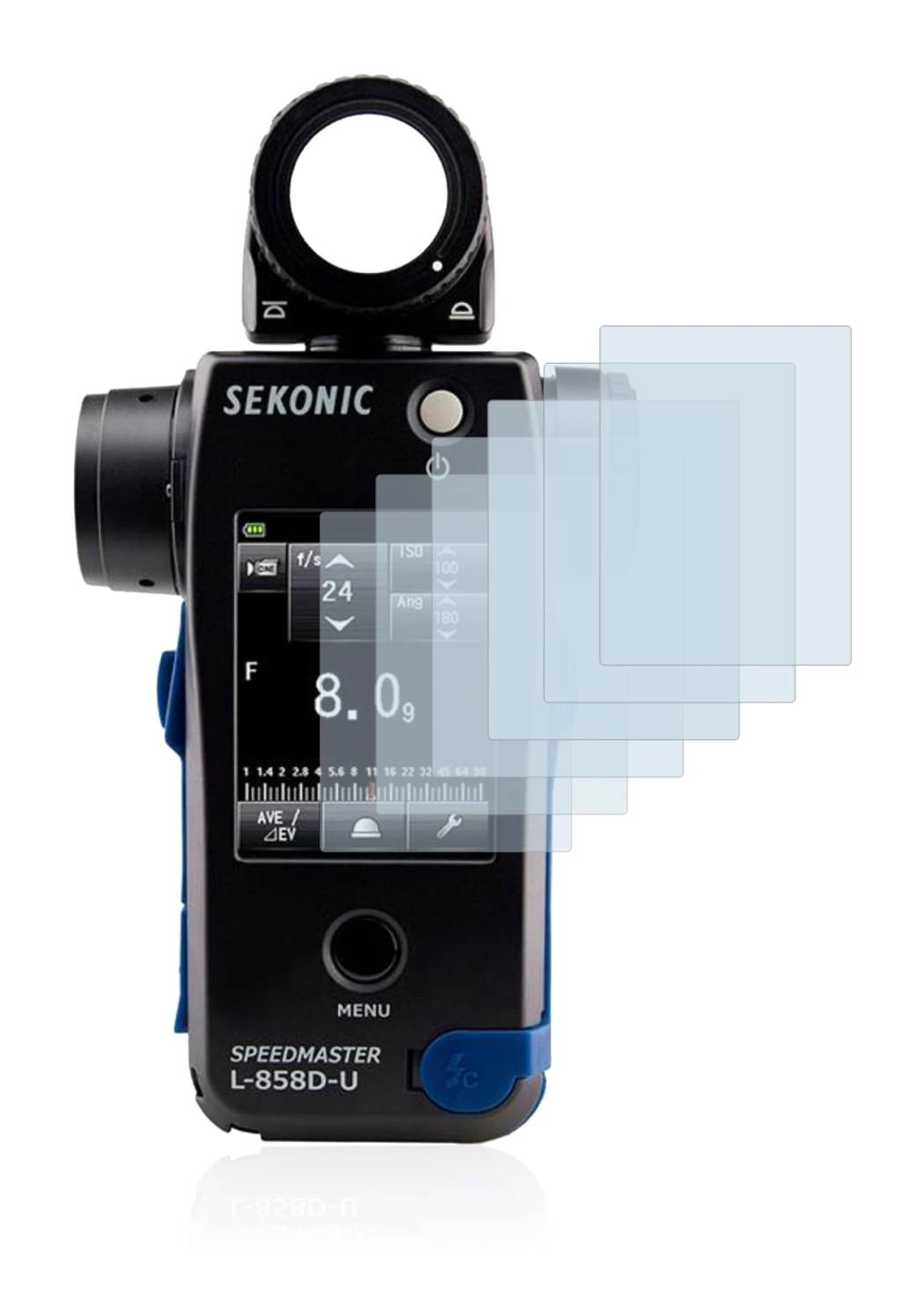 Image de l'appareil Sekonic L858D avec une grande variété de protections d'écran.