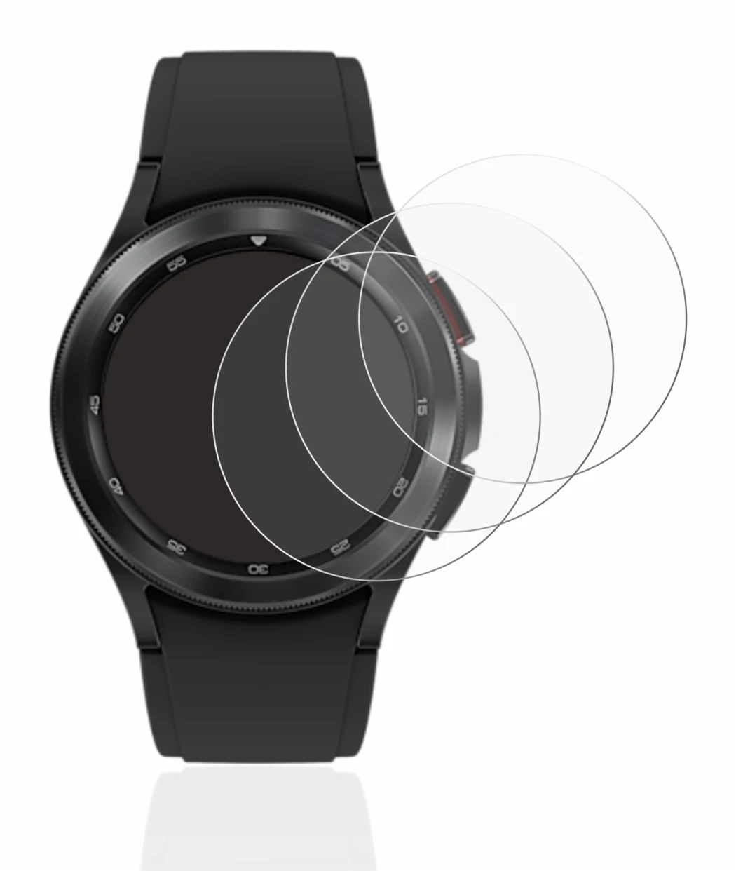Image de l'appareil Samsung Galaxy Watch 4 Classic (42mm) avec une grande variété de protections d'écran.