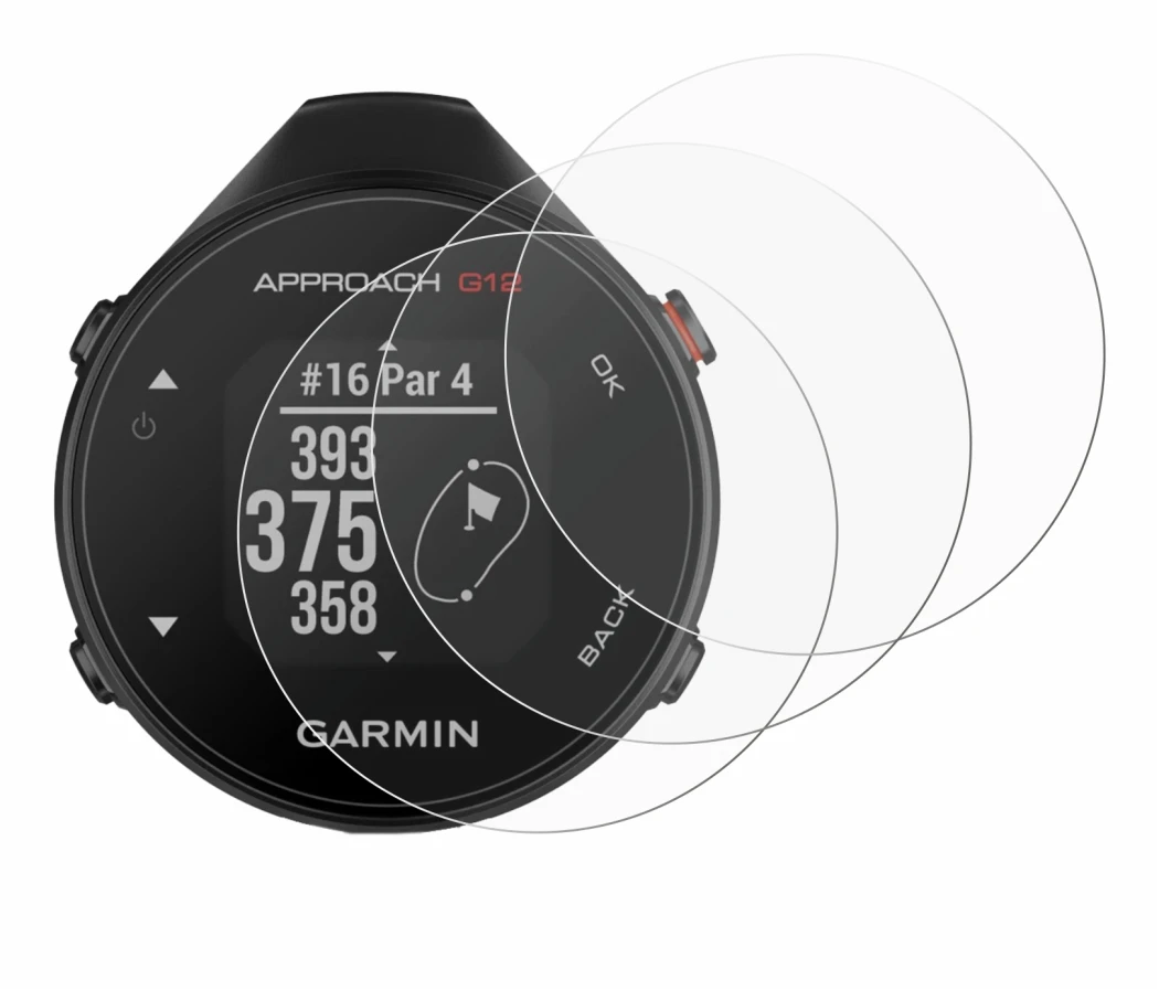 Image de l'appareil Garmin Approach G12 avec une grande variété de protections d'écran.