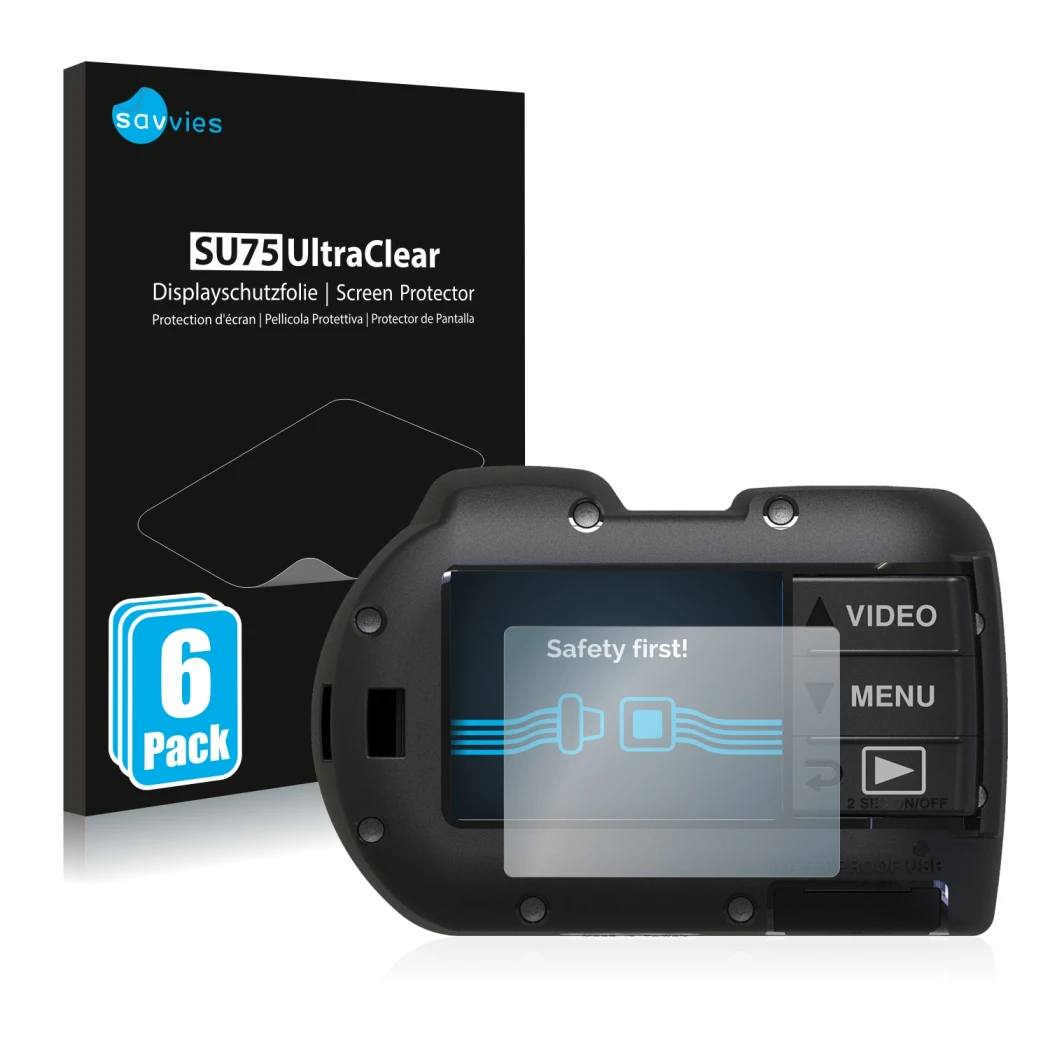 Face avant d’un emballage produit avec le logo de la marque Savvies. À côté, l’appareil SeaLife Micro 3.0 est représenté avec 