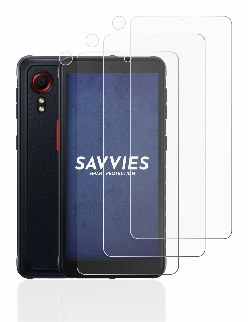 Image de l'appareil Samsung Galaxy XCover 5 (Avant+Caméra) avec une grande variété de protections d'écran.