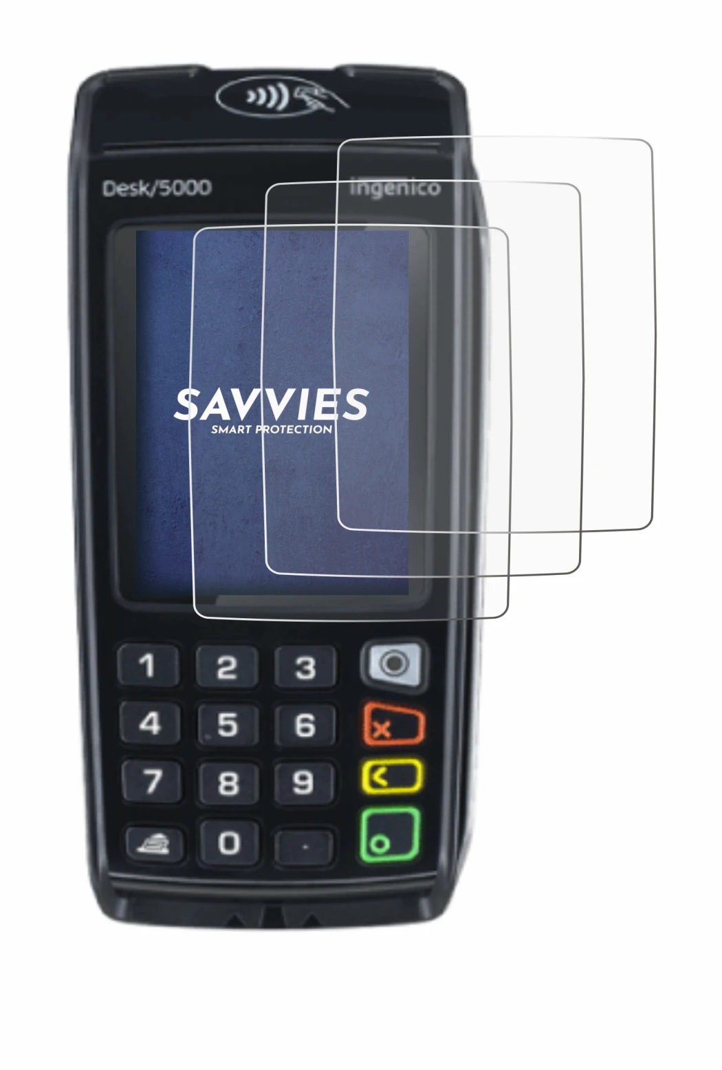 Image de l'appareil ingenico Desk/5000 avec une grande variété de protections d'écran.