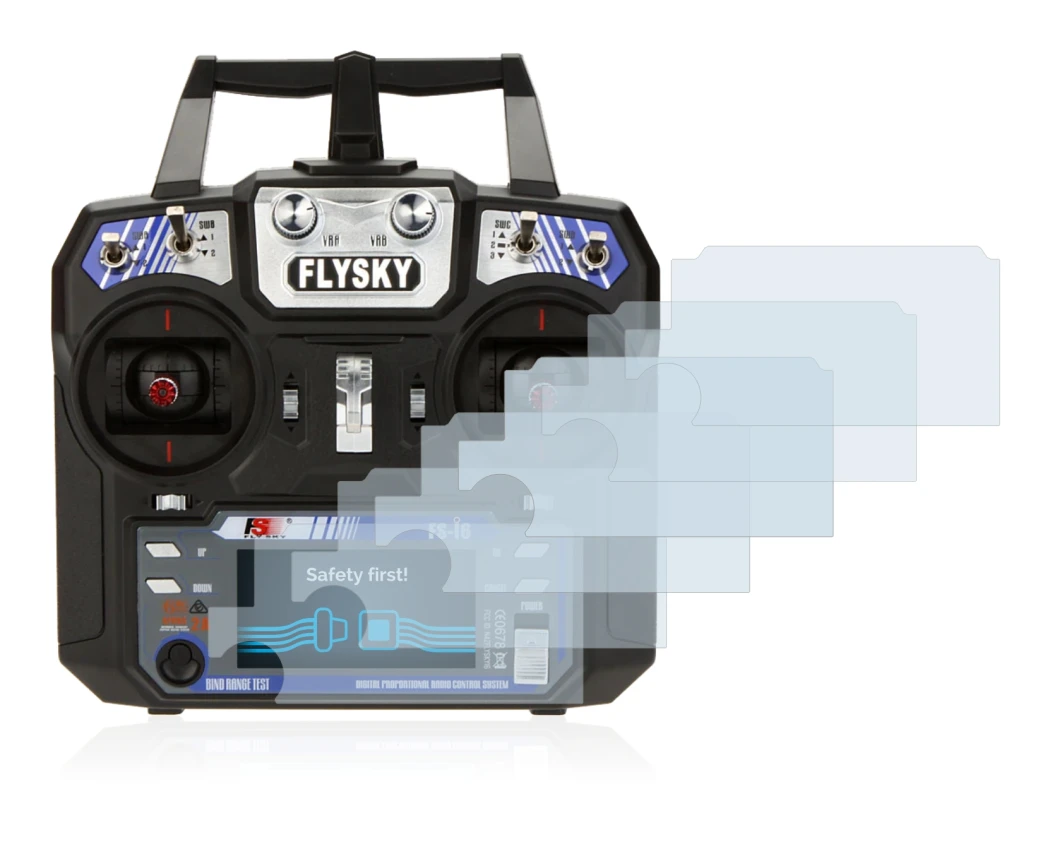 Image de l'appareil FlySky FS-i6 avec une grande variété de protections d'écran.