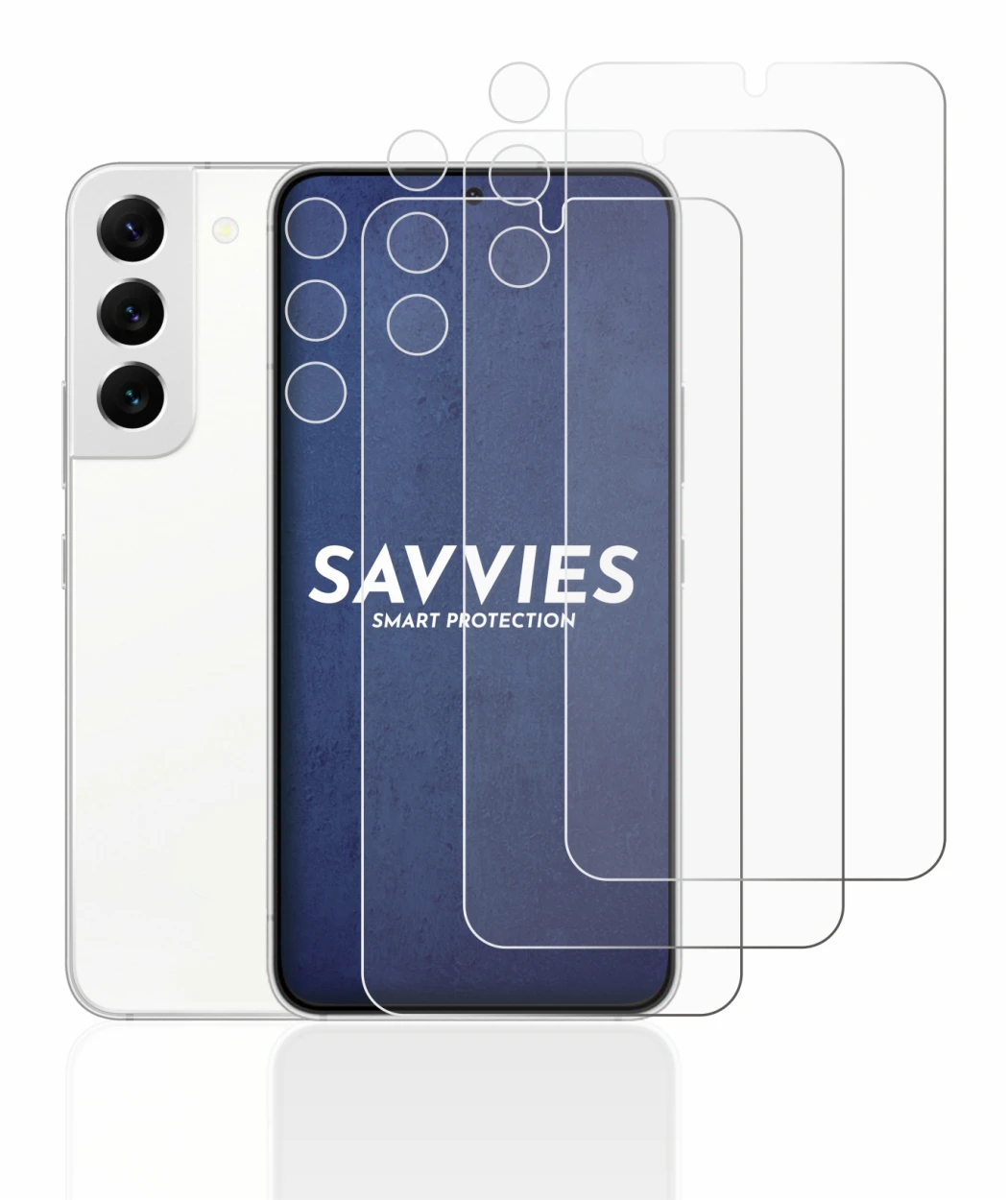 Image de l'appareil Samsung Galaxy S22 5G (Avant+Caméra) avec une grande variété de protections d'écran.