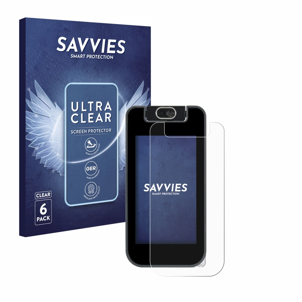Face avant d’un emballage produit avec le logo de la marque Savvies. À côté, l’appareil Vtech KidiBuzz 3 est représenté avec l