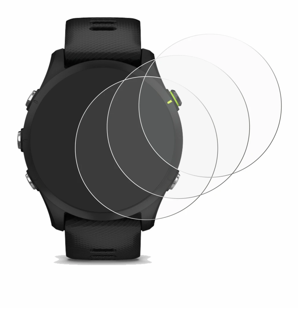 Image de l'appareil Garmin Forerunner 255 avec une grande variété de protections d'écran.