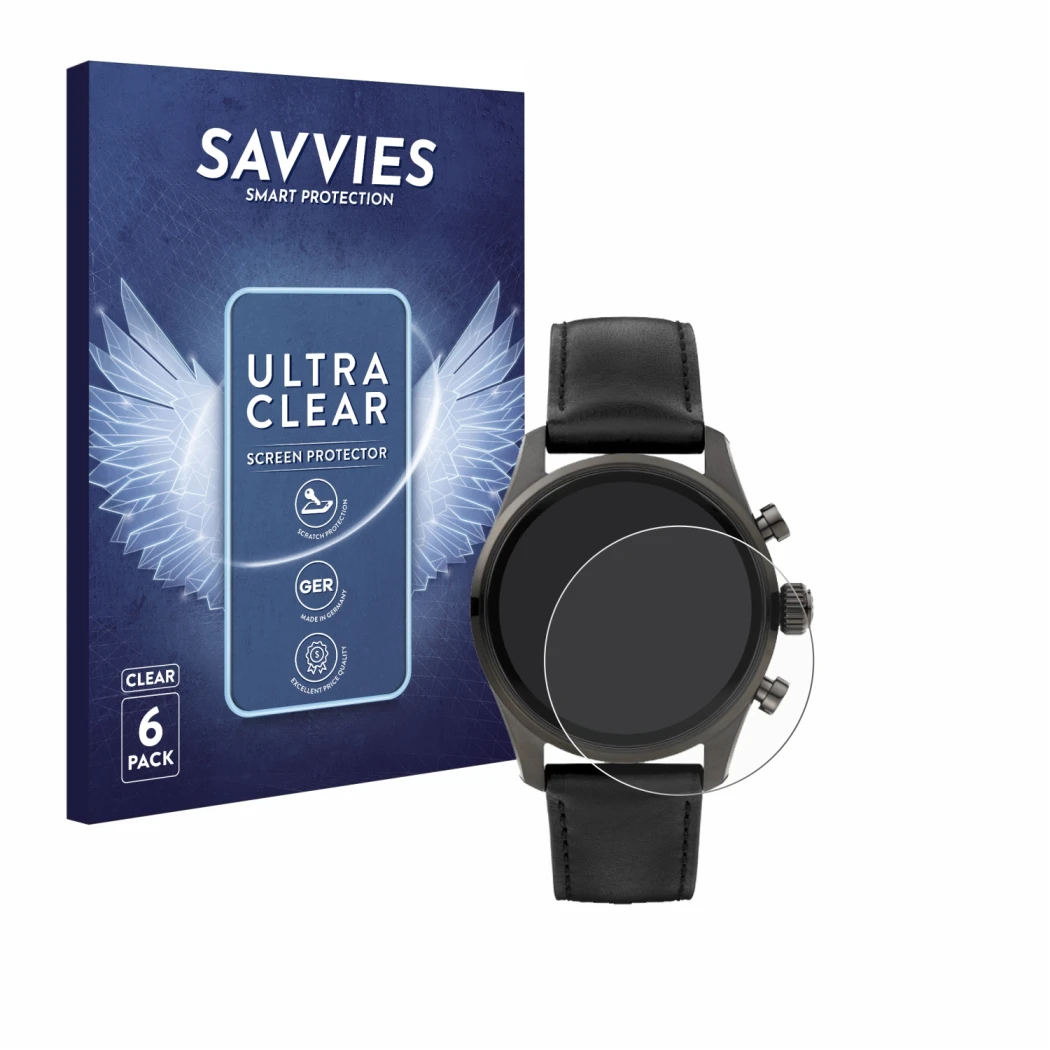 Face avant d’un emballage produit avec le logo de la marque Savvies. À côté, l’appareil Montblanc Summit 3 est représenté avec