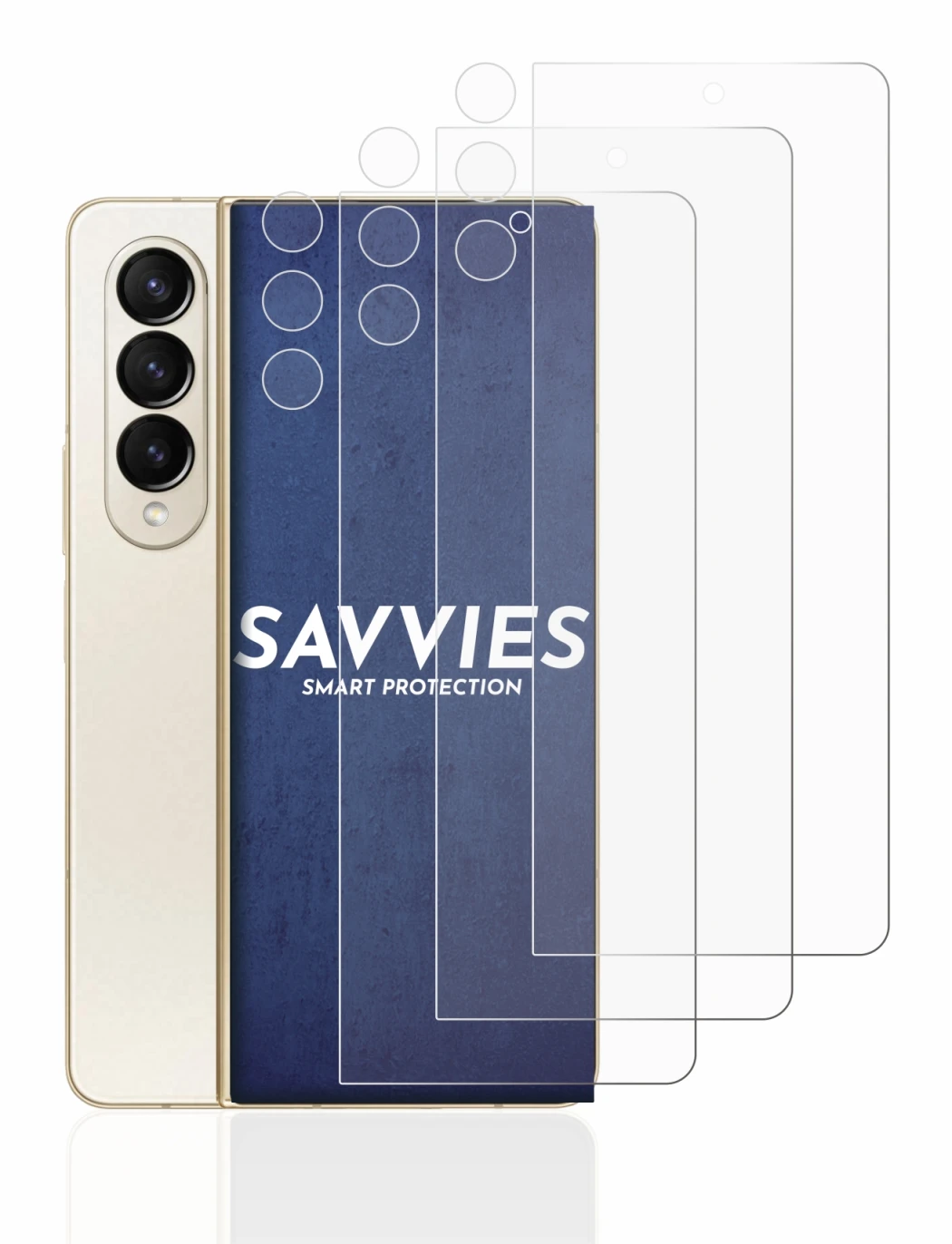 Image de l'appareil Samsung Galaxy Z Fold 4 (Avant+Caméra) avec une grande variété de protections d'écran.