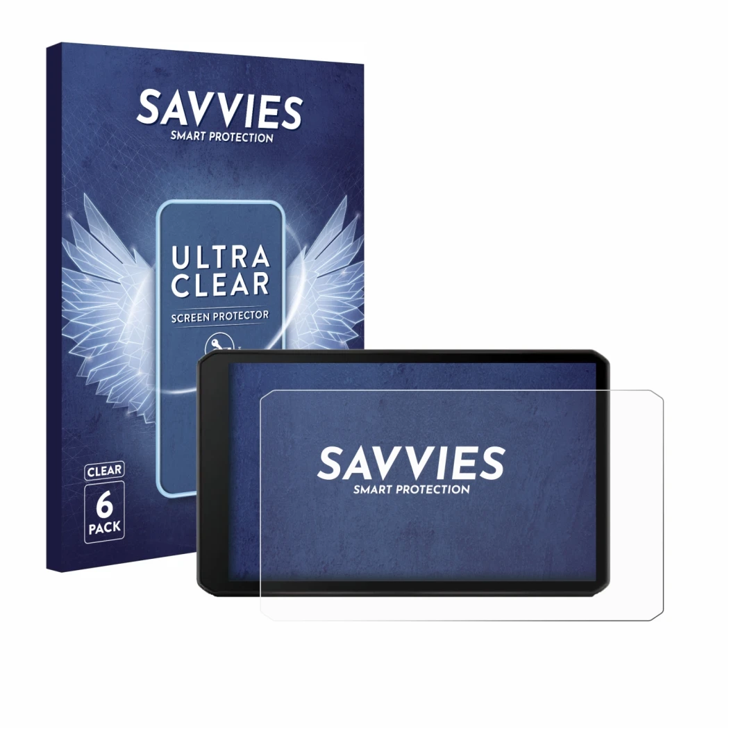 Face avant d’un emballage produit avec le logo de la marque Savvies. À côté, l’appareil Garmin DriveCam 76 est représenté avec
