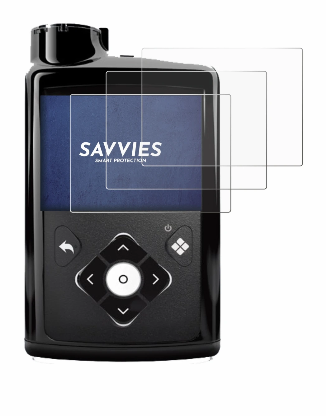 Image de l'appareil Medtronic Minimed 780G avec une grande variété de protections d'écran.