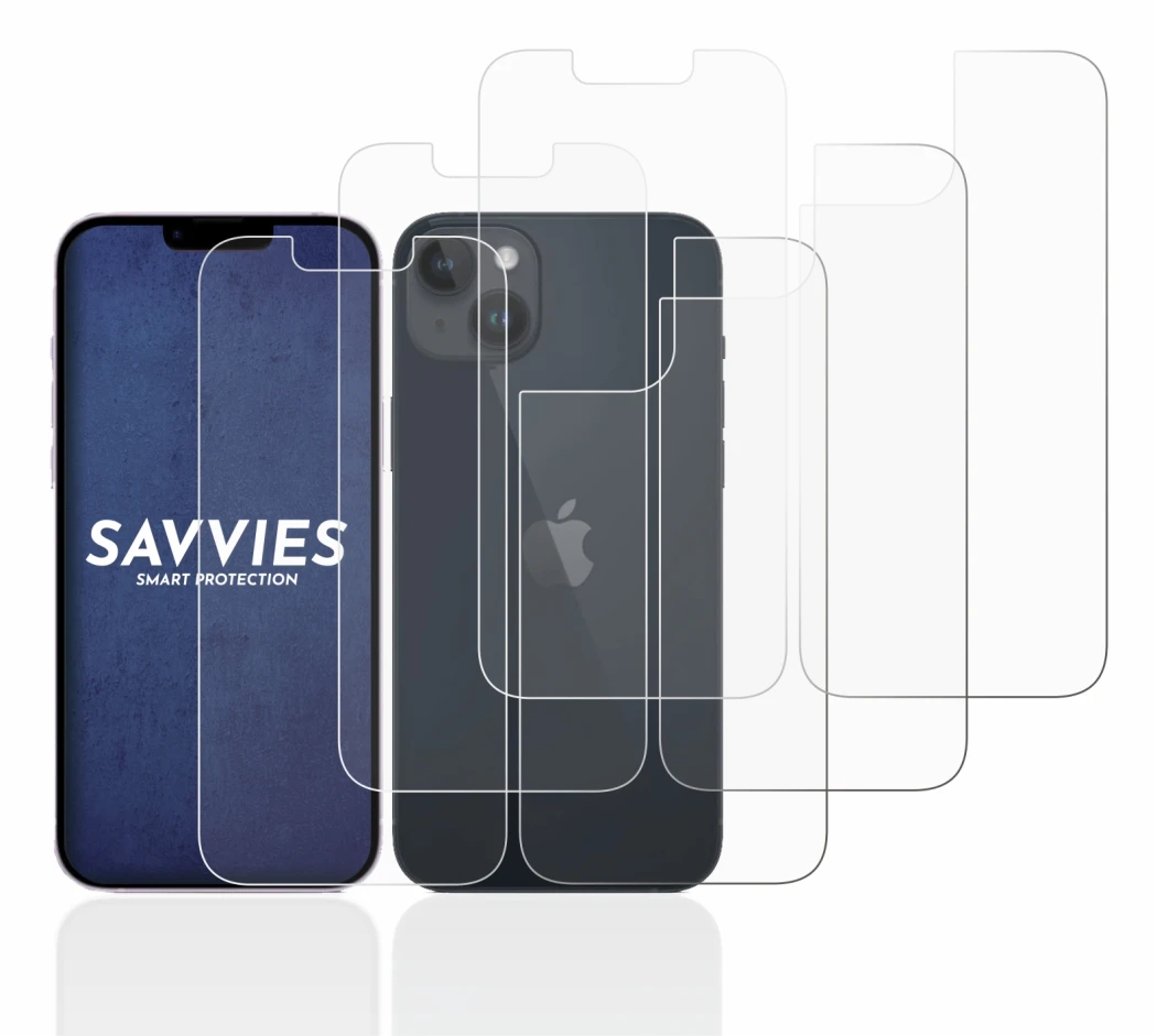 Image de l'appareil Apple iPhone 14 (Avant+Arrière) avec une grande variété de protections d'écran.