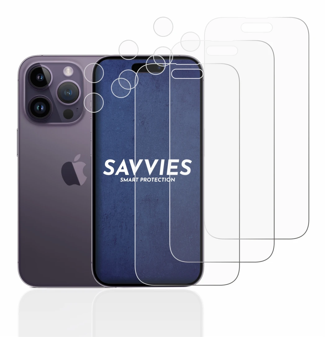 Image de l'appareil Apple iPhone 14 Pro (Avant+Caméra) avec une grande variété de protections d'écran.