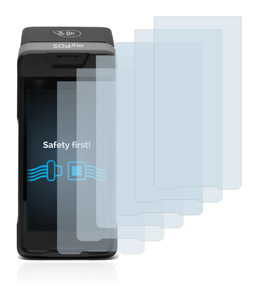 Image de l'appareil myPOS Carbon avec une grande variété de protections d'écran.