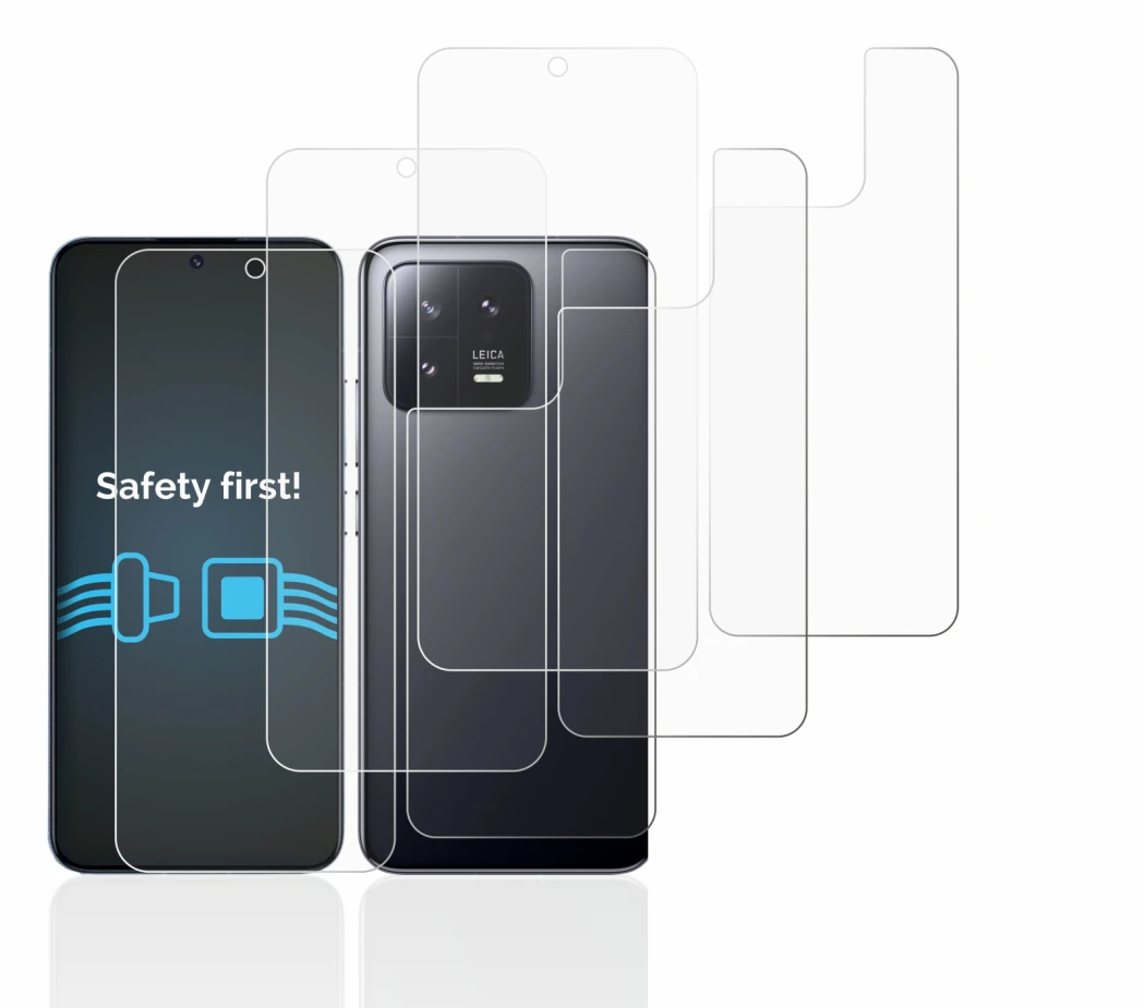 Image de l'appareil Xiaomi 13 (Avant+Arrière) avec une grande variété de protections d'écran.
