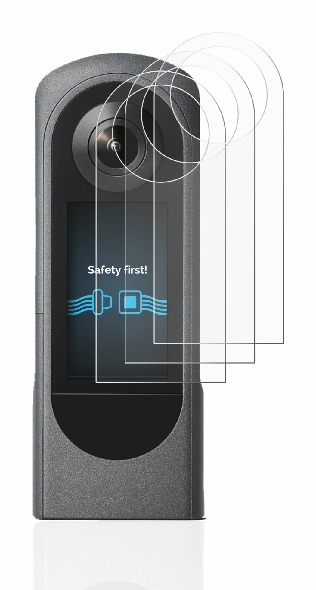 Image de l'appareil Ricoh Theta X avec une grande variété de protections d'écran.