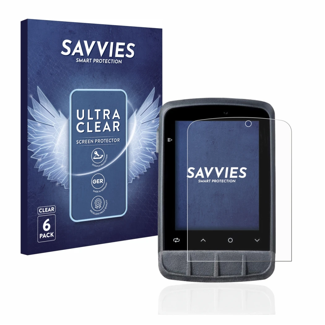 Face avant d’un emballage produit avec le logo de la marque Savvies. À côté, l’appareil Giant Dash L200 est représenté avec la