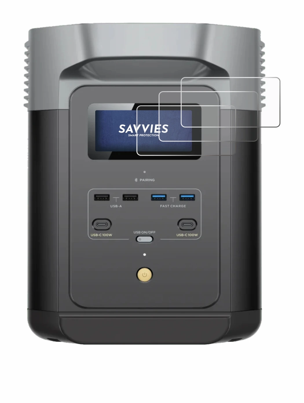 Image de l'appareil EcoFlow DELTA 2 avec une grande variété de protections d'écran.