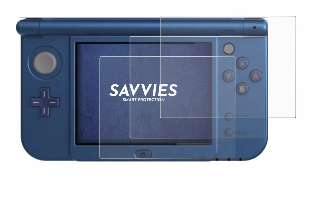 Image de l'appareil Nintendo New 3DS XL (Affichage inférieur) avec une grande variété de protections d'écran.