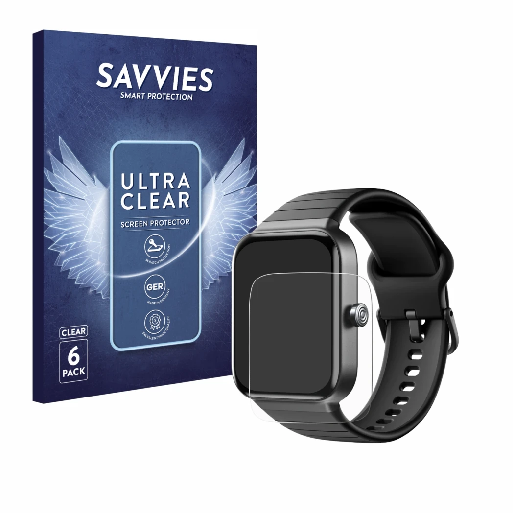 Face avant d’un emballage produit avec le logo de la marque Savvies. À côté, l’appareil Fitpolo IDW15 1.8