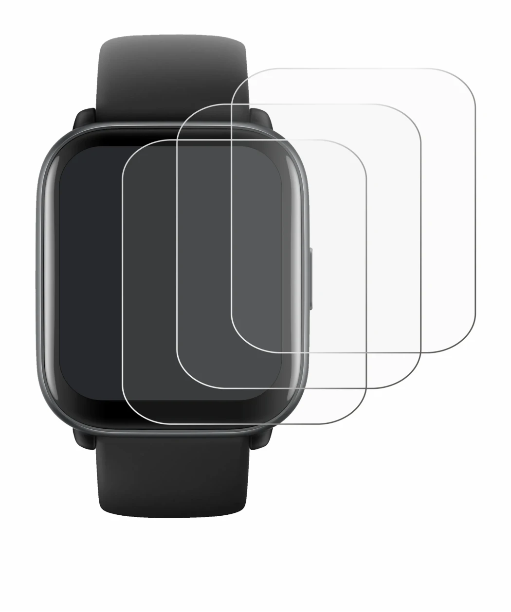 Image de l'appareil Amazfit Active avec une grande variété de protections d'écran.
