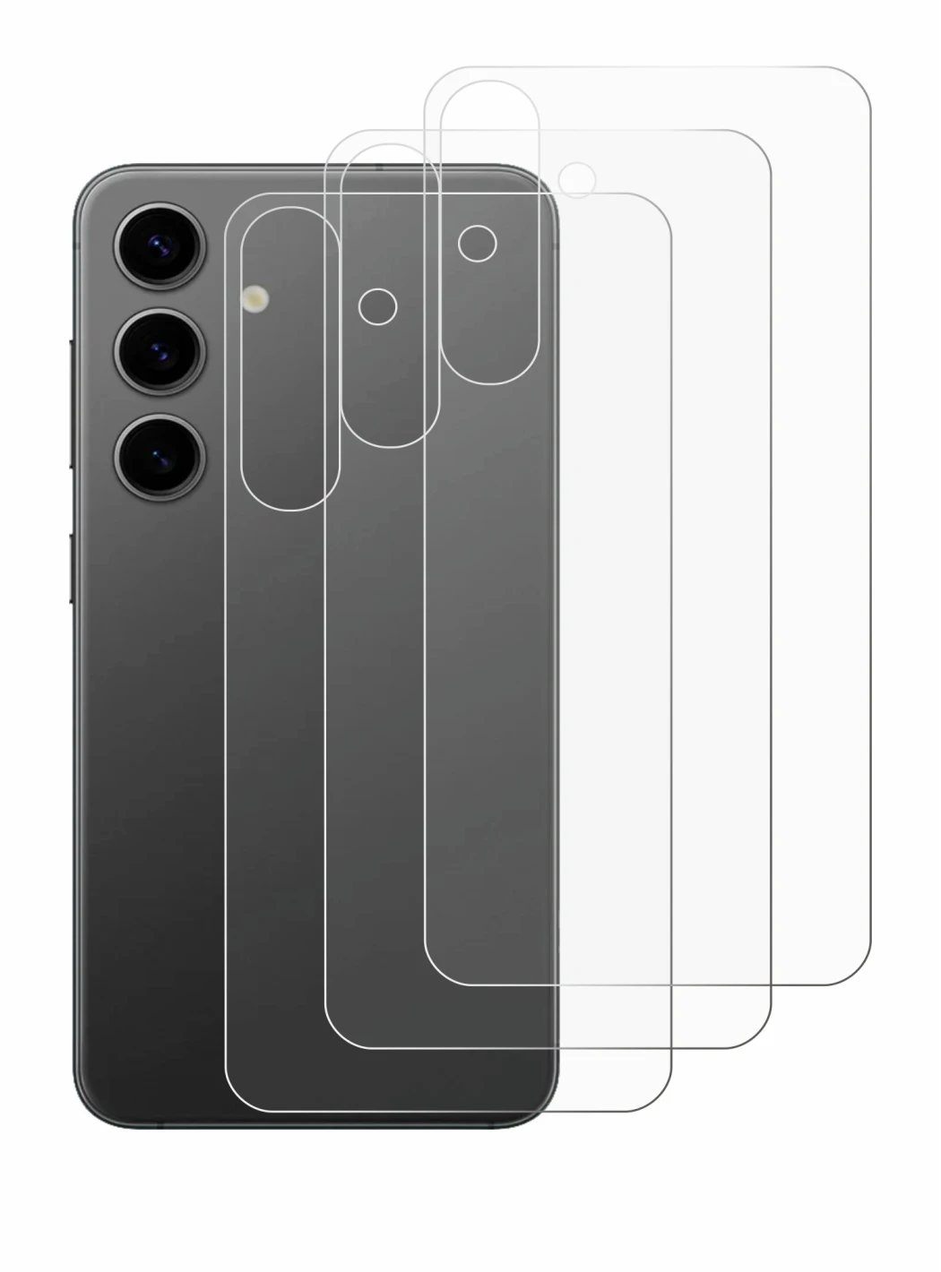 Image de l'appareil Samsung Galaxy S24 Plus (Arrière) avec une grande variété de protections d'écran.