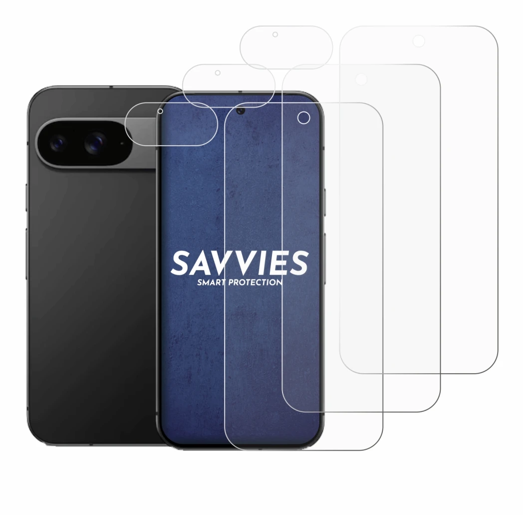 Image de l'appareil Google Pixel 9 (Avant+Caméra) avec une grande variété de protections d'écran.