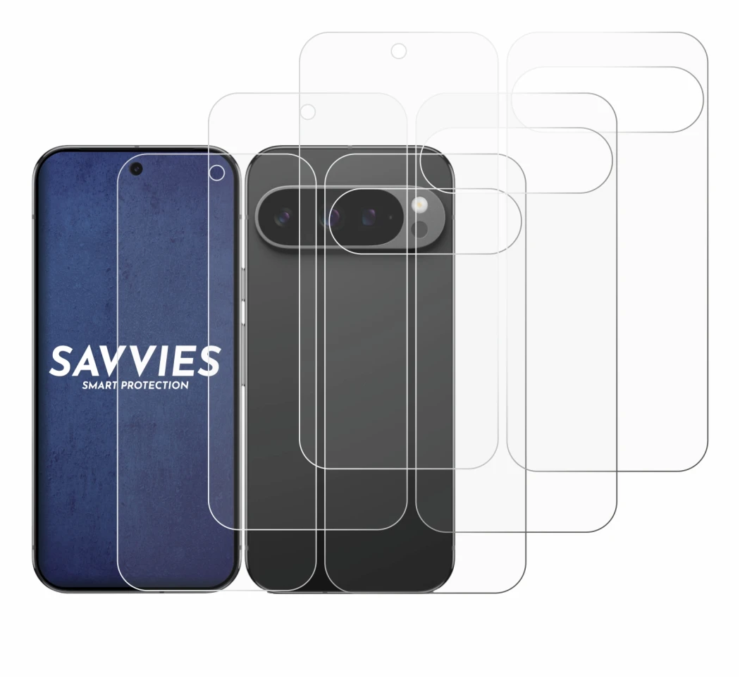 Image de l'appareil Google Pixel 9 Pro (Avant+Arrière) avec une grande variété de protections d'écran.