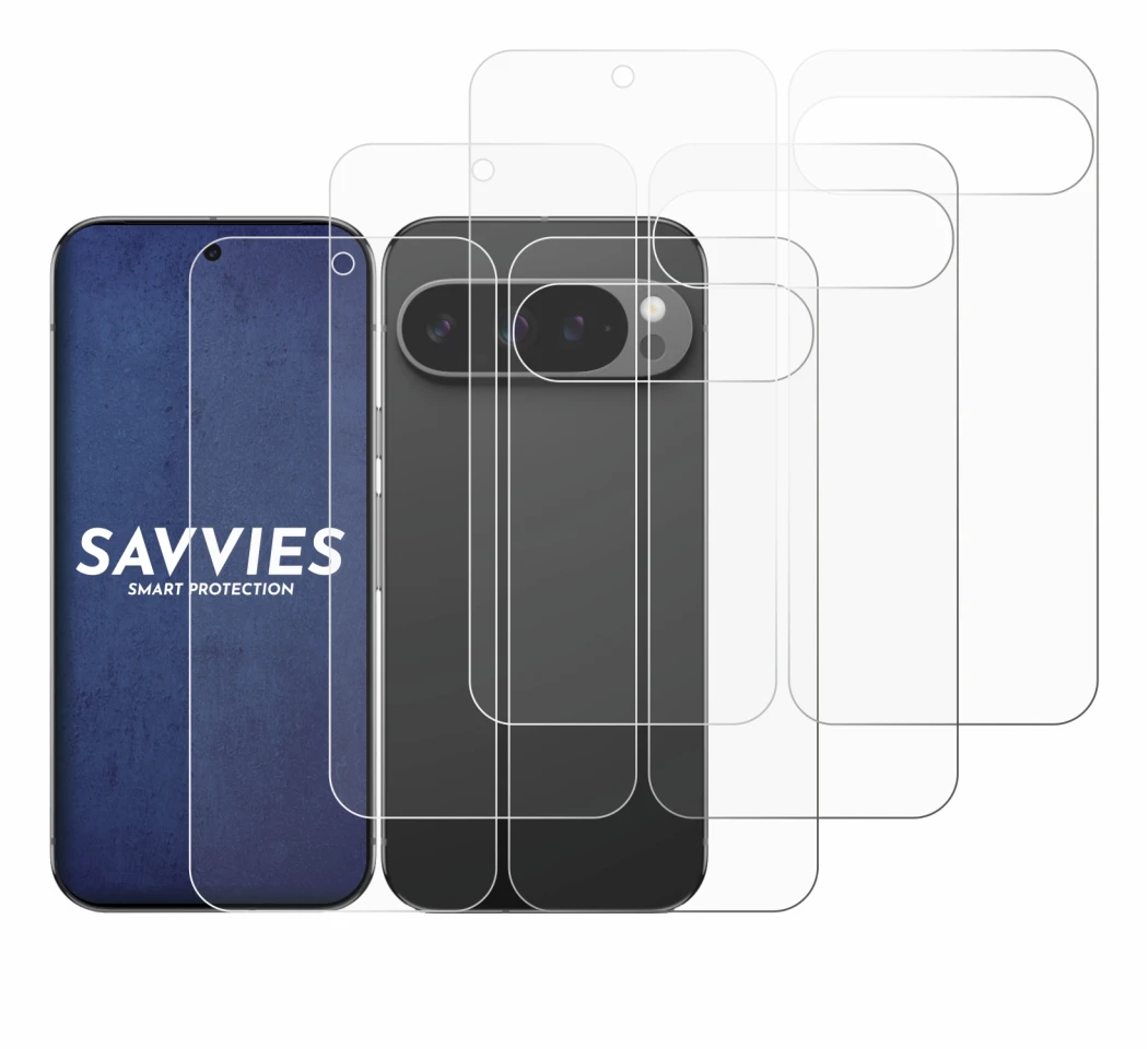 Image de l'appareil Google Pixel 9 Pro XL (Avant+Arrière) avec une grande variété de protections d'écran.