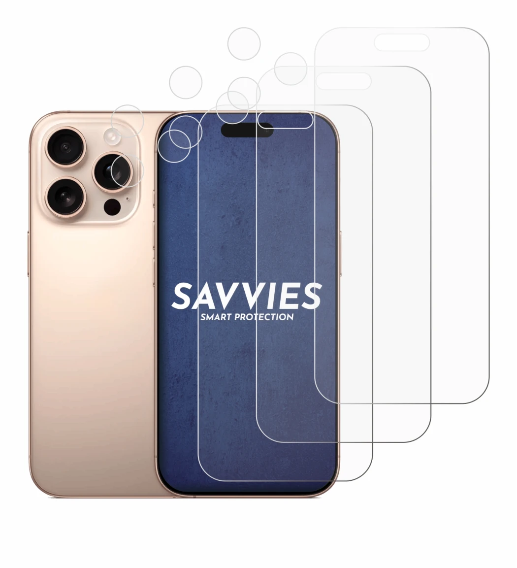 Image de l'appareil Apple iPhone 16 Pro (Avant+Caméra) avec une grande variété de protections d'écran.