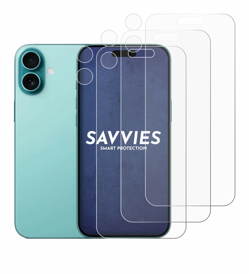 Image de l'appareil Apple iPhone 16 Plus (Avant+Caméra) avec une grande variété de protections d'écran.