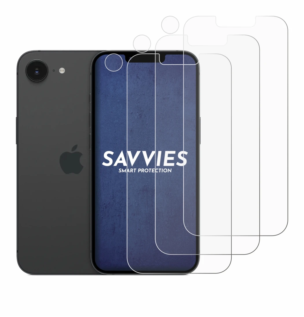 Image de l'appareil Apple iPhone 16e (Avant+Caméra) avec une grande variété de protections d'écran.