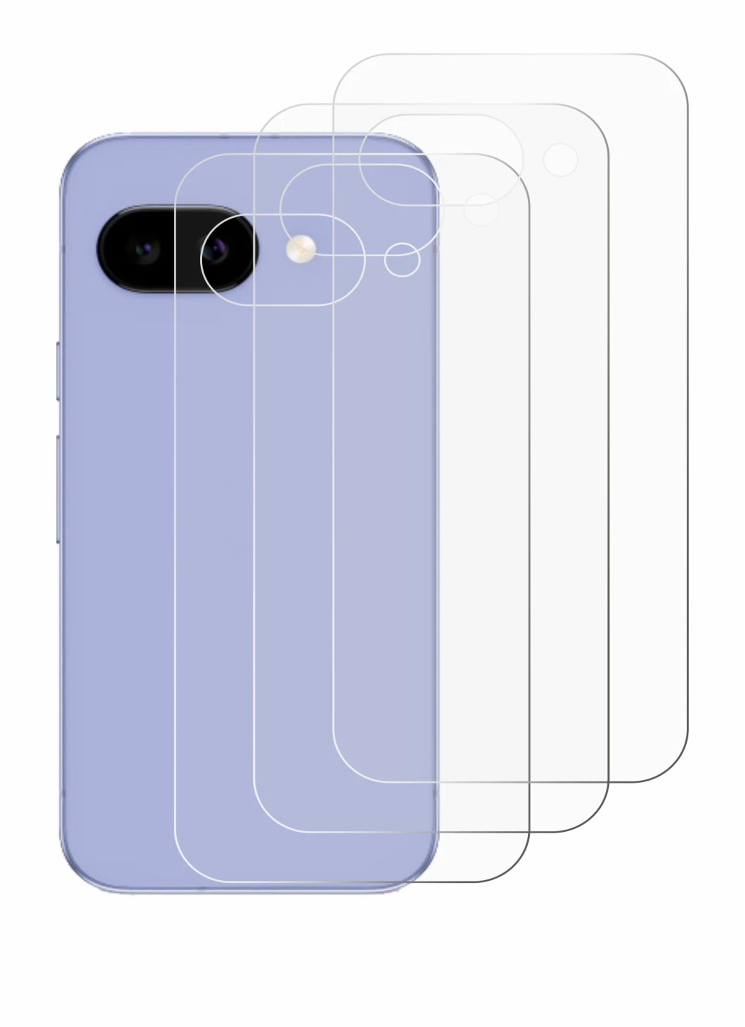 Image de l'appareil Google Pixel 9a (Arrière) avec une grande variété de protections d'écran.