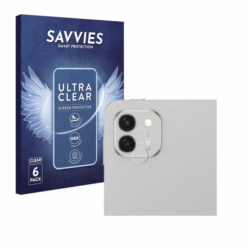 Face avant d’un emballage produit avec le logo de la marque Savvies. À côté, l’appareil Honor Magicpad 3 (Caméra UNIQUEMENT) e